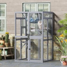 Outdoor Enclosure Premium Wooden Cat Catio with Window Access Breathable Mesh