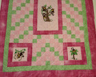 NEW HANDMADE BABY BOY GIRL  CRIB QUILT  THROW  MONKEYS PIECED EMBROIDERED PINK — photo 5