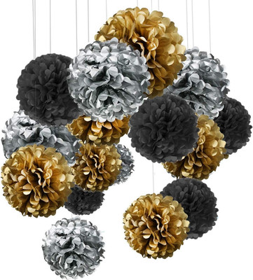 15er Set Pompoms Deko Bunt Seidenpapier Pompons für Hochzeit, Geburtstag, Party 