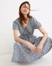 Madewell Midi Dress Embroidered Gingham Cottagecore ALine Cotton Prairie sz S