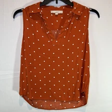 Loft Tank Top Womens Small Orange Floral Blouse V Neck Drawstring Workwear