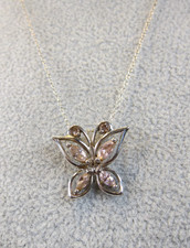 Pretty sterling silver  pink CZ 19" 925 butterfly pendant necklace