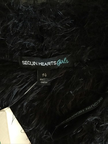Sequin Hearts, Girls Sz 14, Short Faux Fur Black Jacket/Shrug - Picture 2 of 8