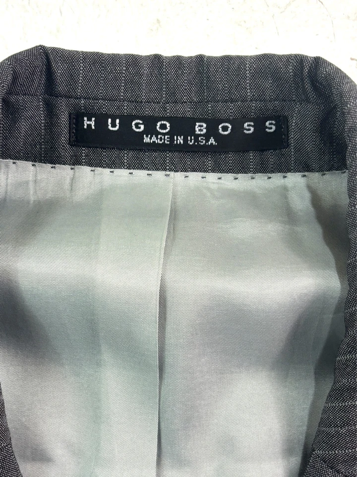 De colección Años 90 Y2K Hugo Boss 44R 36x33 2 piezas Pantalón Traje Scorsese Película EE. UU. Gris Rayas Foto 4 de 4