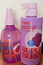 New Set of Victoria's Secret Pink Super Berry Hair  Body Mist and Lotion