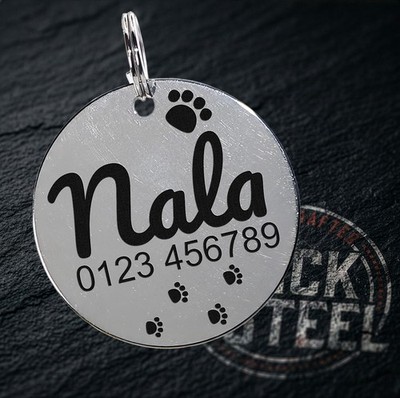 Wunschtext Anhänger Edelstahl Gravur rund Hundemarke personalisiert Name Telefon