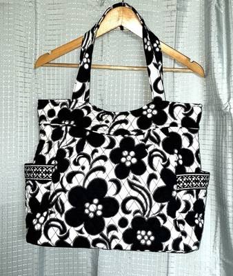 Vera Bradley Quilted Cotton Shoulder/ Tote Bag Black/White Floral NWOT