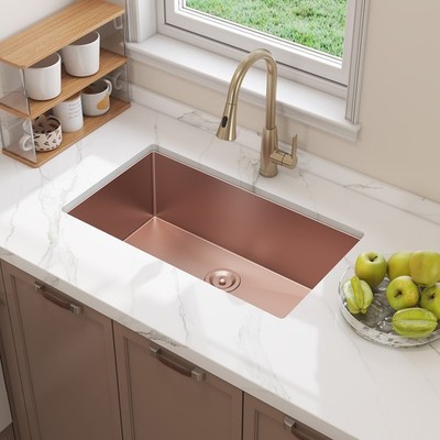 Rose Gold Undermount Kitchen Sink,  32''x19''x10'' Stainless Steel Single Bowl Sink