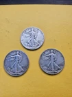 3 Silver Walking Liberty Half dollars, 1942,1943,1945;  1.0851 oz's of Silver