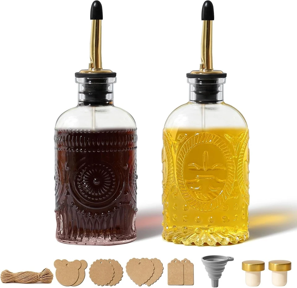 Oil and Vinegar Dispenser Set, Clear Bottle 2 Pack