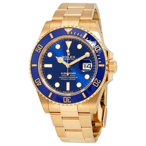 Rolex Submariner Blue Dial 18K Yellow Gold Oyster Bracelet Automatic Men's Watch