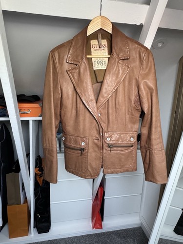 Guess Luxury Soft Leather Jacket In Tan Brown - Picture 5 of 6