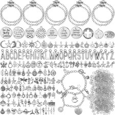 Bracelet Making Kit 10 Chain Bracelets Silver Charms Jump Rings DIY Jewelry