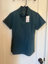 FIGS Women's Inala Scrub Top Shirt XS Teal Medical V-Neck Zip Pocket NEW TAGS