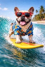 Surfing Dog Bulldog MODERN Postcard A241