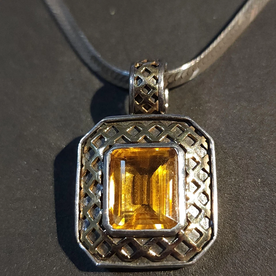 DCC Италии 925 пробы ожерелье цитрин подвеска прямоугольник 18 дюймов винтажный - Изображение 2 из 4