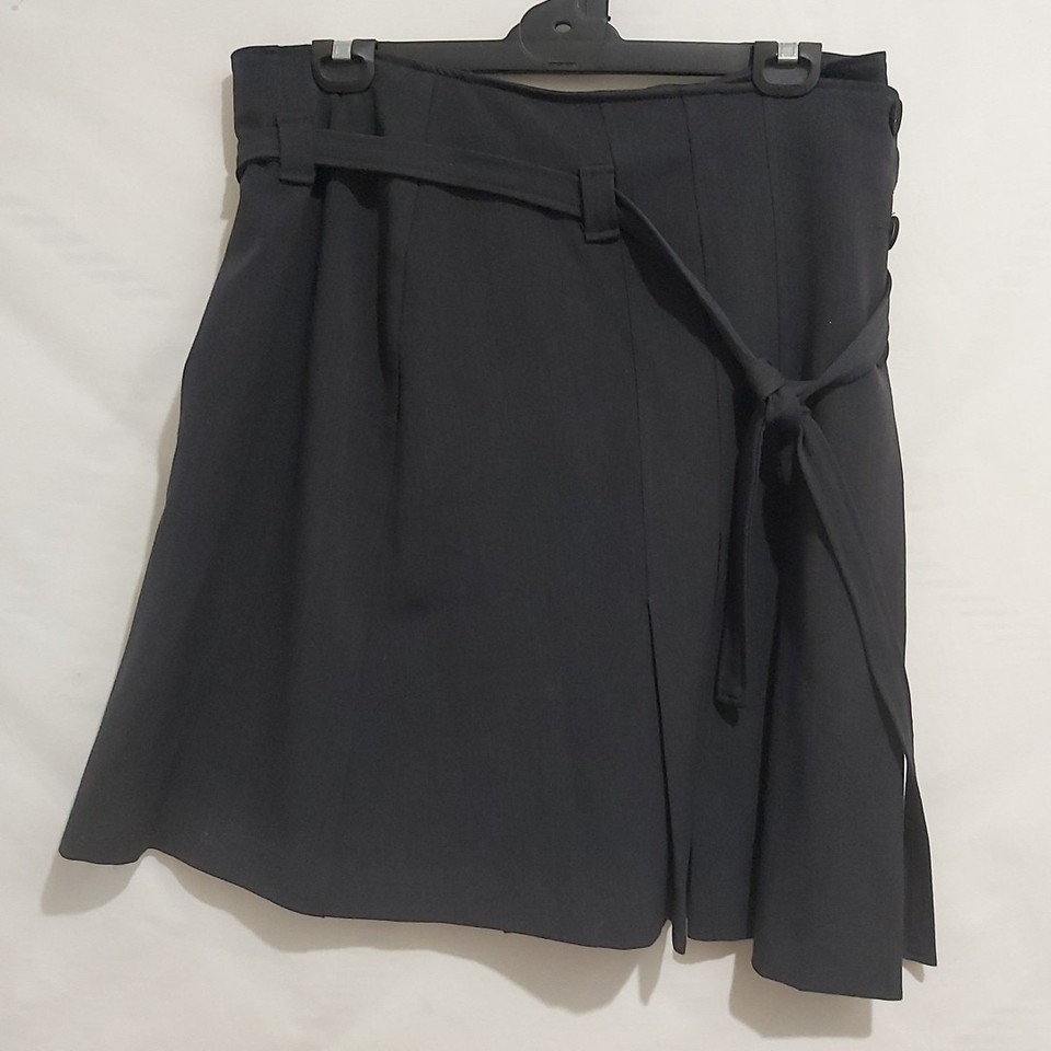 Diana Ferrari Size 14 Black Pleated Skirt with Button Front and Belt