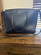 Kate Spade Blue Pebbled Leather Tote Bag Crossbody Strap Work Laptop Purse