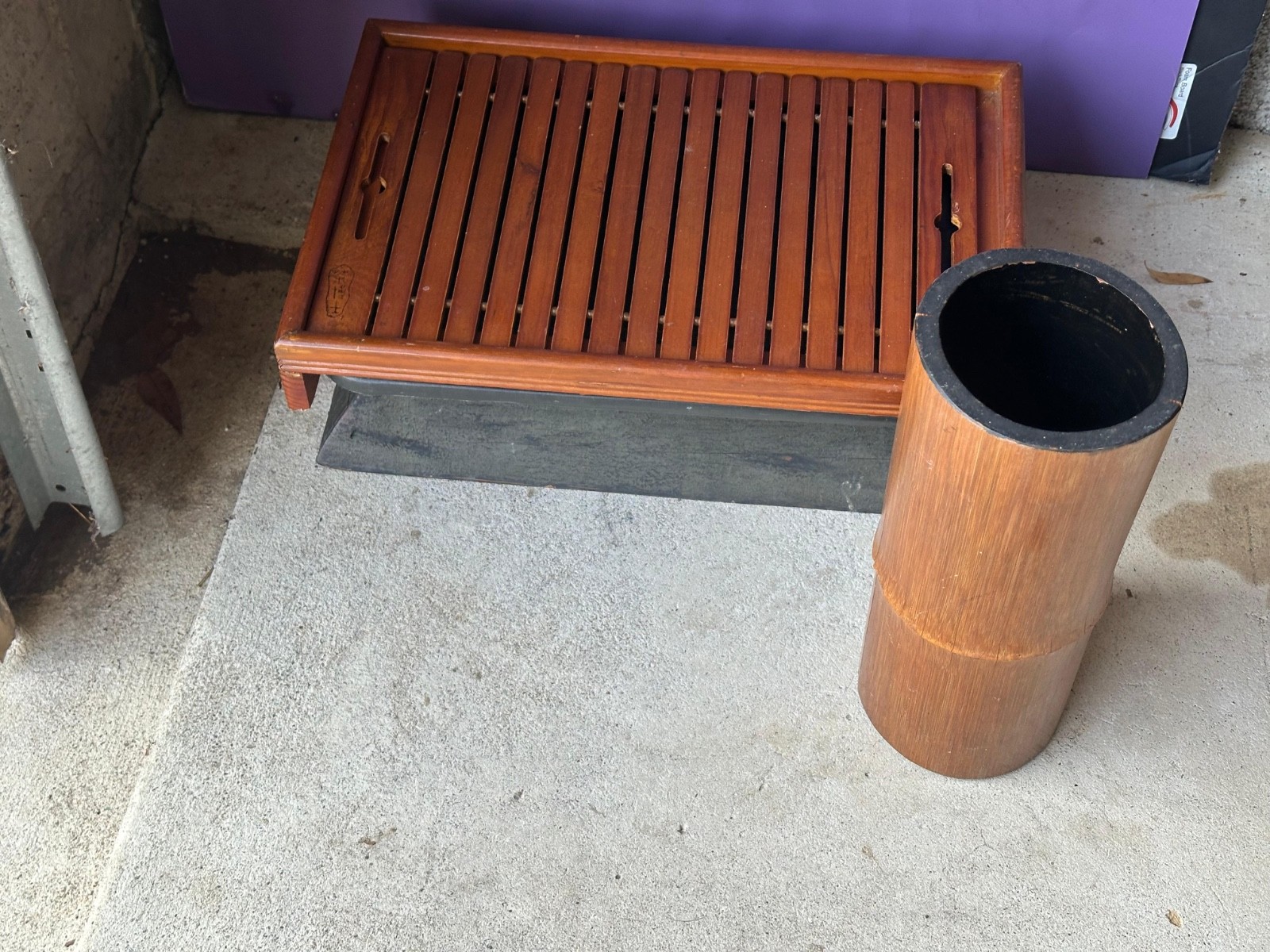 Vintage Chinese-Style Bamboo Gongfu Tea Tray & Brush Pot Holder Set