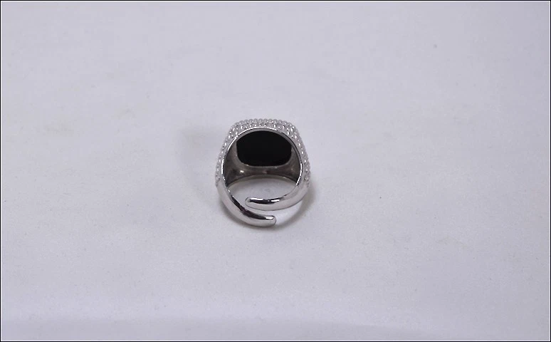 ANELLO IN ARGENTO 925 RODIATO ONICE REGOLABILE  16 x 16 mm              AGNK 025 - Immagine 2 di 3