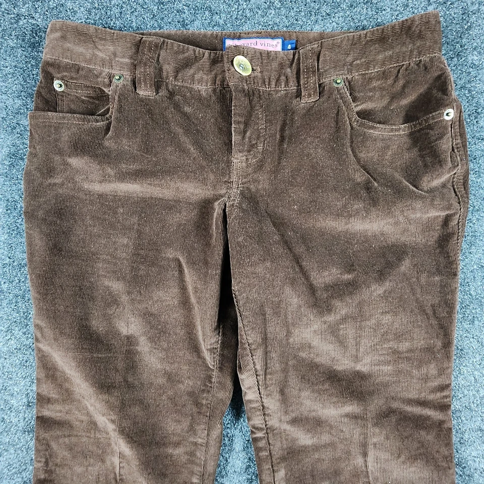 Pantalones de pana para mujer Vineyard Vines talla 4 marrón pierna recta informales clásicos Foto 3 de 4