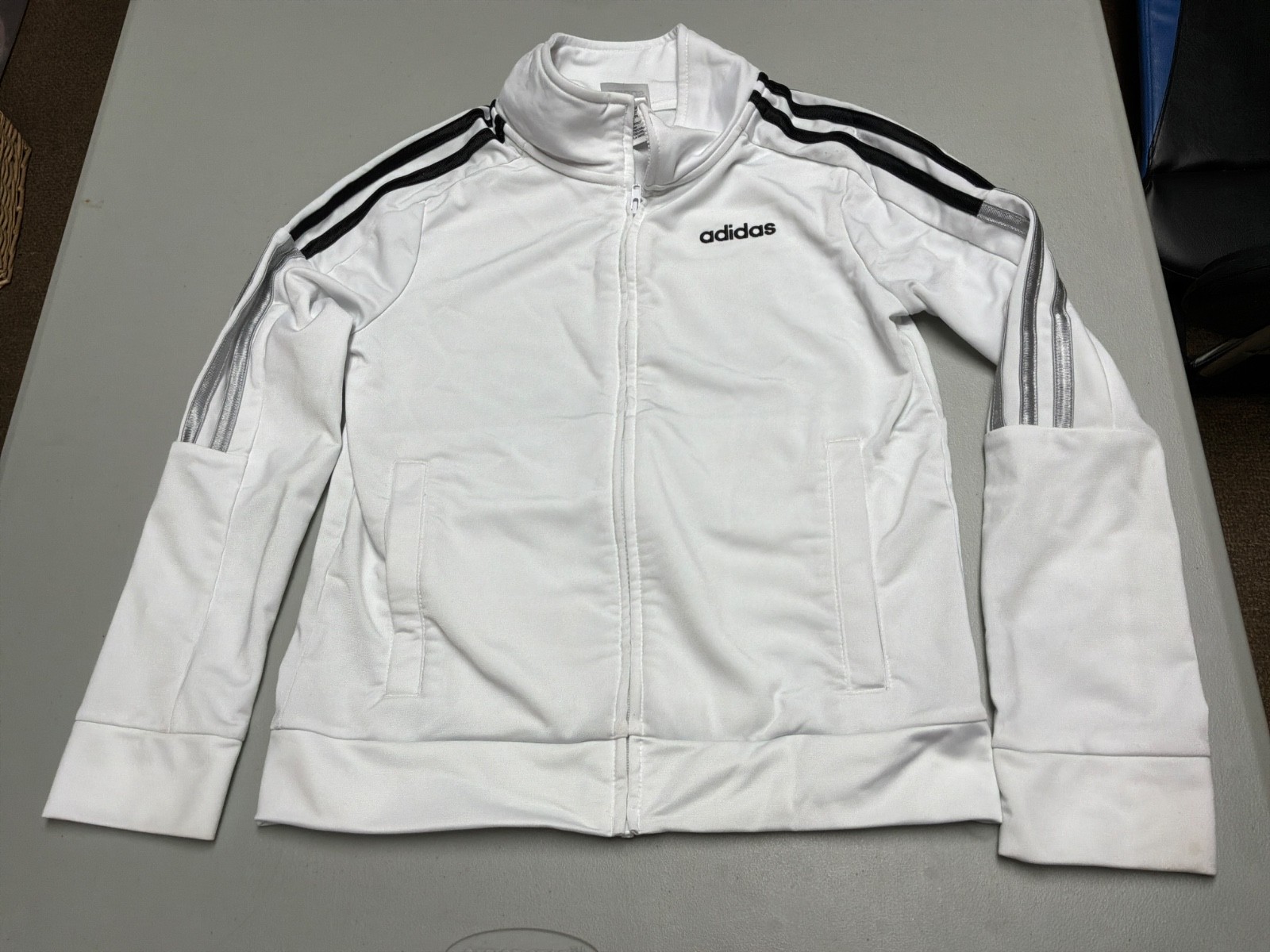 Adidas Essentials 3 Stripes Tricot Track Jacket, White, Youth Small