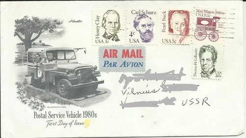 ? USA Postal Service Vehicle FDC Cover USSR Destination Airmail Rare 1980s