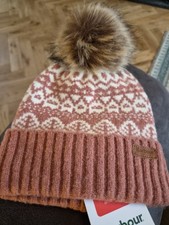Barbour Girls Alpine Fairisle Pom Beanie - Dusty Rose Size S/M *RRP £30