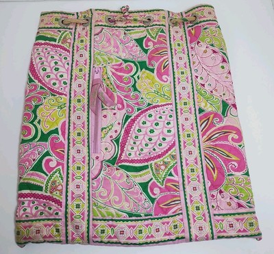 Vera Bradley Quilted Lightweight Cinch Backpack  Pink Green Floral 14''x12''