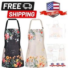 2 Pack Floral Aprons with Pocket Blooming Womens Waterproof Adjustable Cookin...