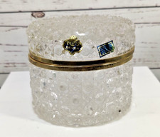 Vintage Beyer Bleikristall Lead Crystal Diamond Cut Hindged Round Jewelry Casket