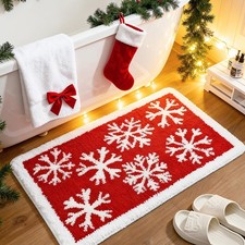 Christmas Snowflake Bath Mat Non-Slip Absorbent Bathroom Rug Xmas Winter Holi...