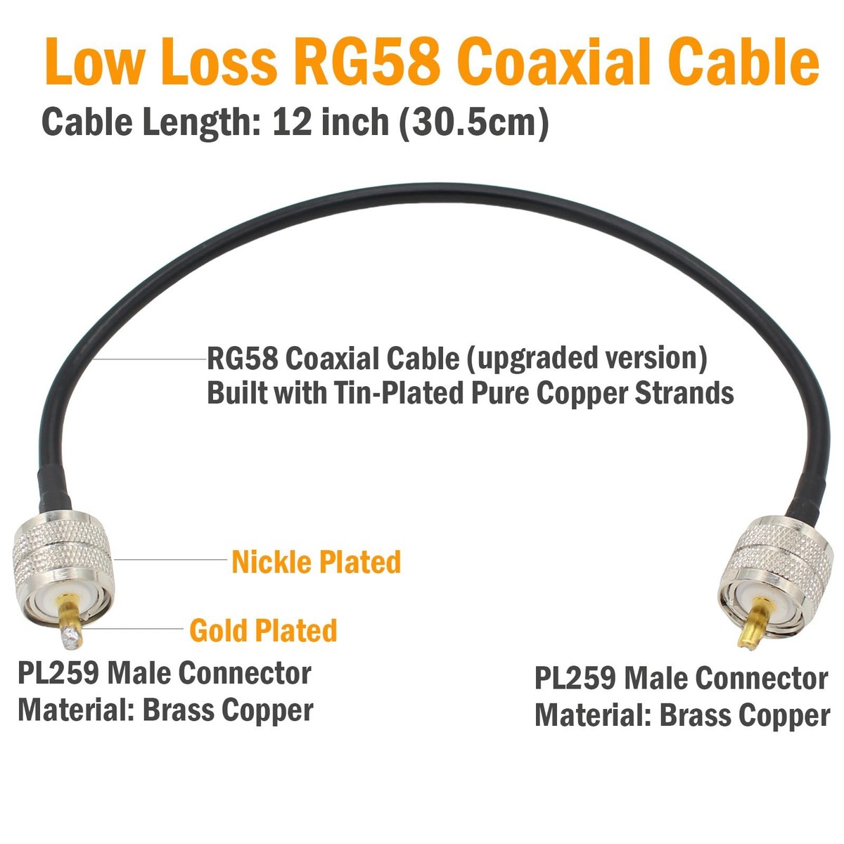 2m PL259 naar PL259 UHF RG58/U coaxkabel (50 Ohm) - weerbestendig - Male naar Male PL-259 verlenging - voor HAM CB Radio Antenne Analyzer WiFi SWR Meter Amateur kortegolf RF