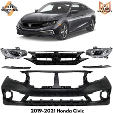 Front Bumper Cover Fascia & Grille Assembly Kit For 2019-2021 Honda Civic Sedan