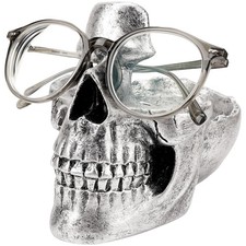Skull Glasses Holder with Tray - 2-in-1 Gothic Resin Eyeglasses Stand and Sun...