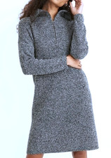 $128 NWT MADEWELL Sz M Marled Grey Ribbed Half-Zip Sweater Dress Merino Wool