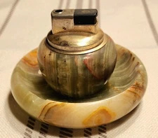 Vintage Alabaster Table Lighter and Ashtray Set