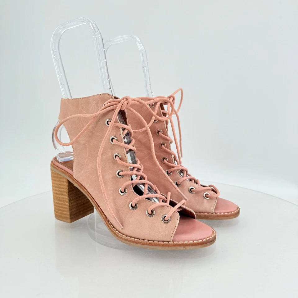 Sandalia Gladiador Jeffrey Campbell X Free People Cuero Rosa Con Cordones Boho Talla 6.5 Foto 2 de 4