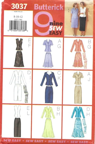 Butterick 3037 Top, Skirt & Scarf Ensemble 9 Ways UNCUT Sz 8-12 Pattern EASY