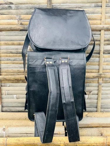 Combo Black Handmade 16" Leather Travel Laptop Messenger Backpack Bag 13" Purse - Picture 4 of 6