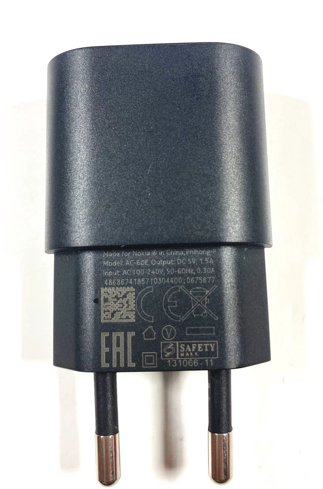 Cabezal cargador rápido universal Microsoft Nokia AC-60E 5DCV 1.5A UE Foto 3 de 4