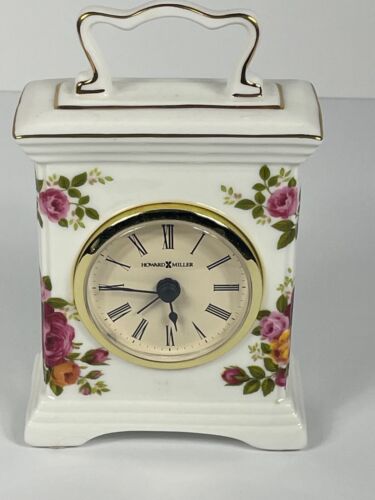 Howard Miller Queen Elizabeth Roses Bone China Desk Mantel Clock w/Alarm NEW - Afbeelding 1 van 7