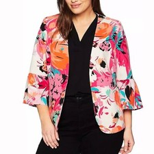NEW Nine West Women’s Size 12 Ruffle Sleeve Pink Floral Blazer Jacket