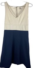 J. Crew v neck shift dress navy ivory size 0 sleeveless a line