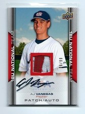 2009 UD USA BASEBALL A.J. VANEGAS RC PATCH AUTO AUTOGRAPH #26/99