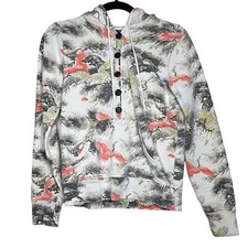 Vintage Y2K Lucky Brand Japanese Crane and Bonsai Tree Button Hoodie Sweatshirt