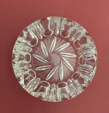 Vintage 1960s MCM Ashtray Bohemian Crystal Cigar Cut Pinwheel Heavy Clear