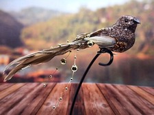Brown Glittered Bird Feathered CLip On Christmas Ornament