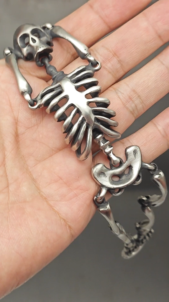 Men Large Stainless Steel Skull Skeleton Bracelet Gothic Punk