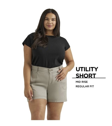 Pantalones cortos Lee Plus utilitarios para mujer 18 W (1X) tiro medio bolsillos elásticos caqui - nuevos con etiquetas - Imagen 8 de 8